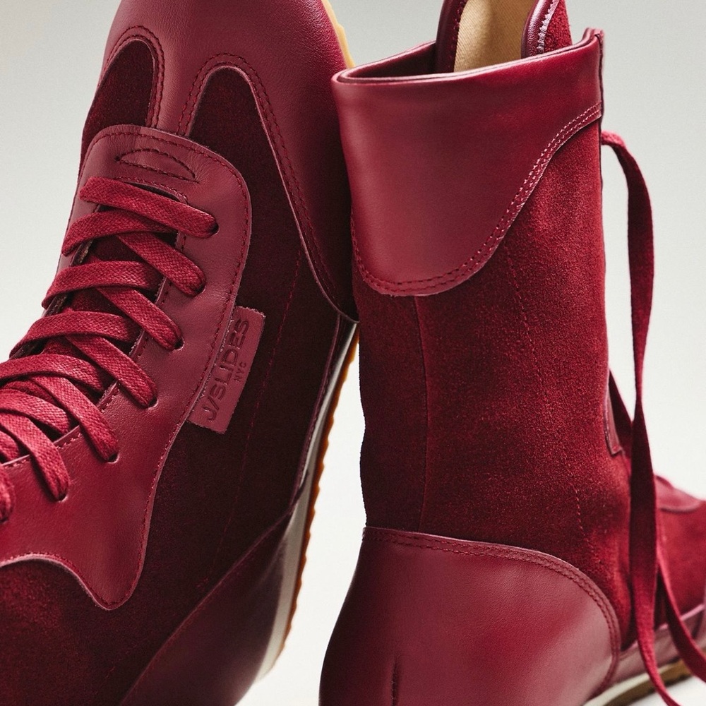 J Slides Burgundy High-Top Sneakers